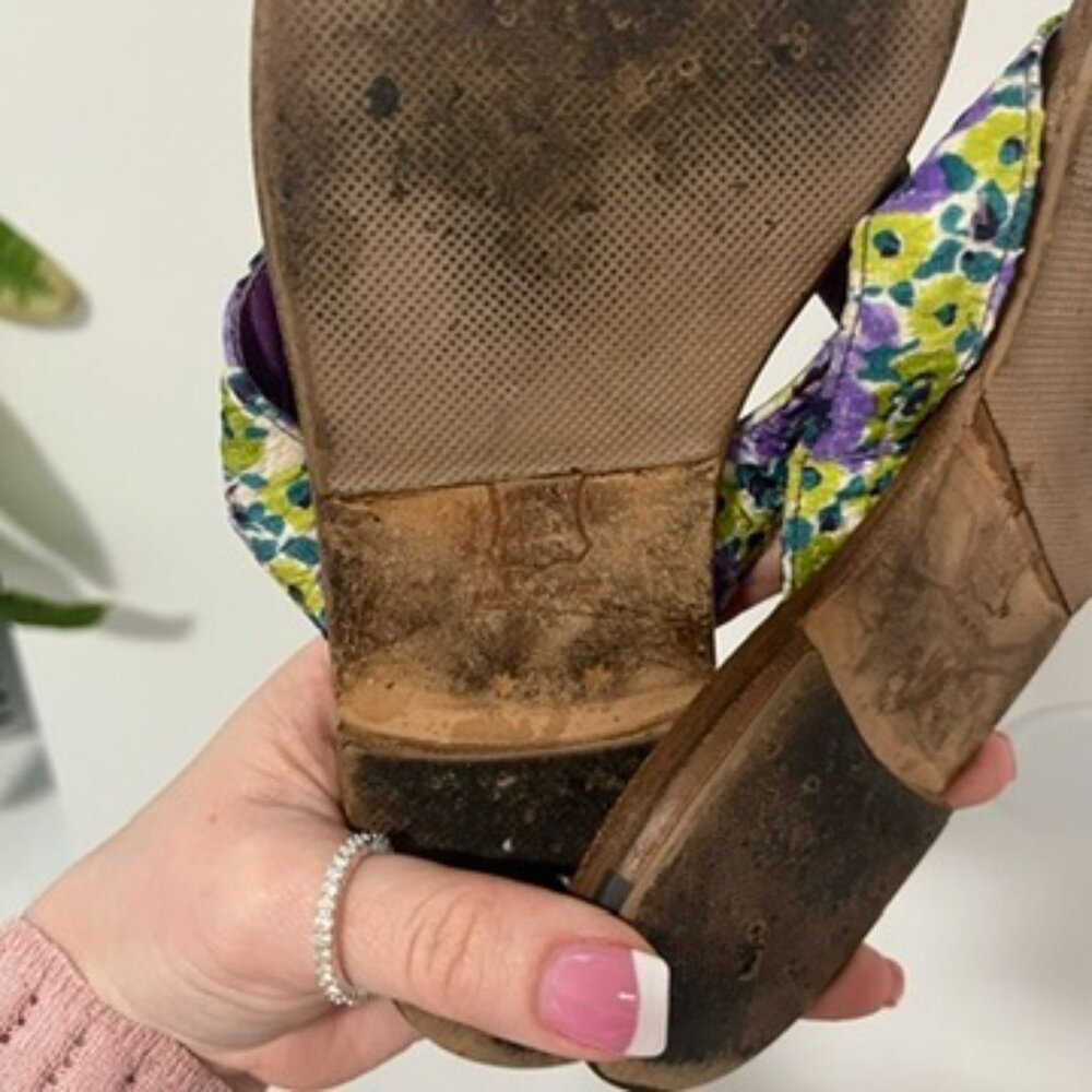 Manolo Blahnik Purple Floral Print Leather Strap Sandals Size 35 - Picture 7 of 8